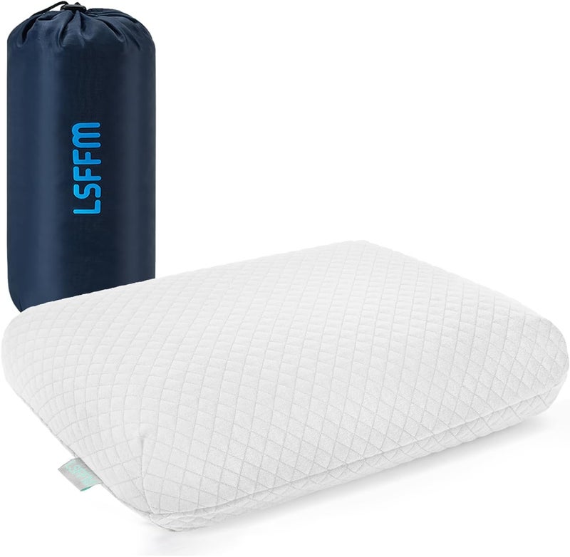 LSFFM Camping Pillow Lightweight, Easy to Carry, Memory Foam Travel Pillow, Backpacking Pillows, Portable Pillows with Travel Storage Bag, Removable Pillow Cover (White) - Image 1
